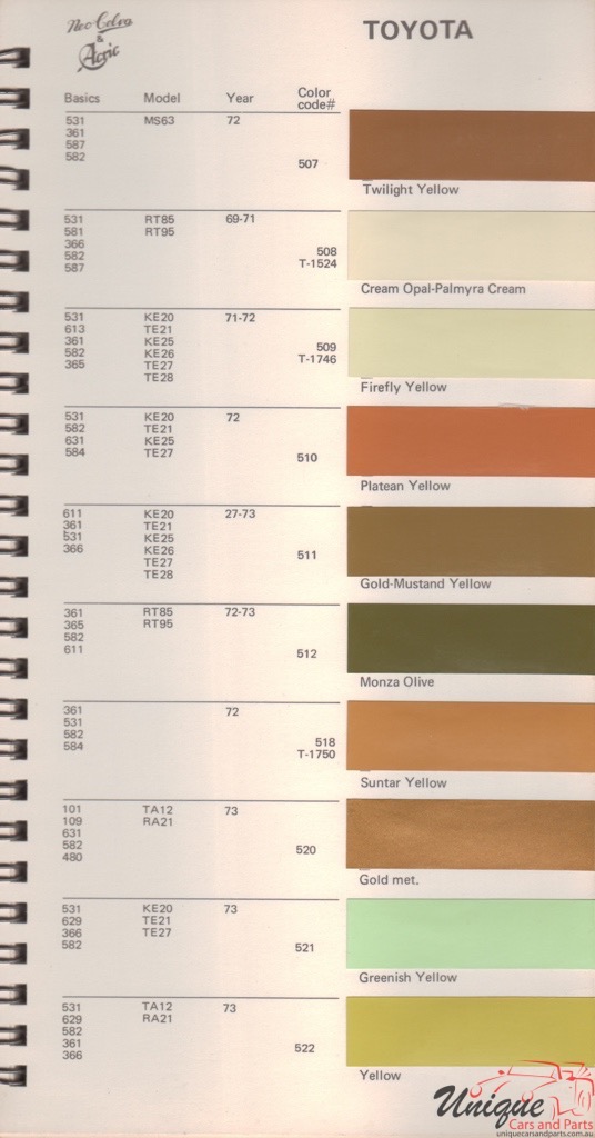 1970 - 1973 Toyota Paint Charts Kansai 5